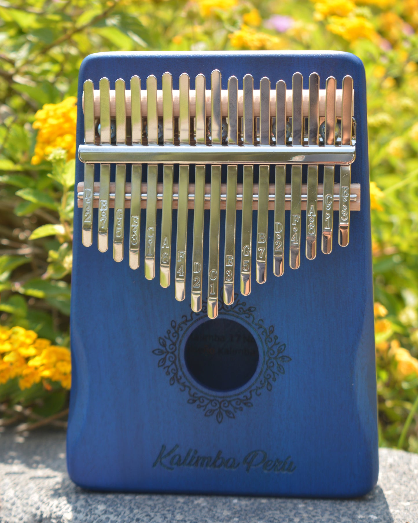 Kalimba de Caoba Flor Azul